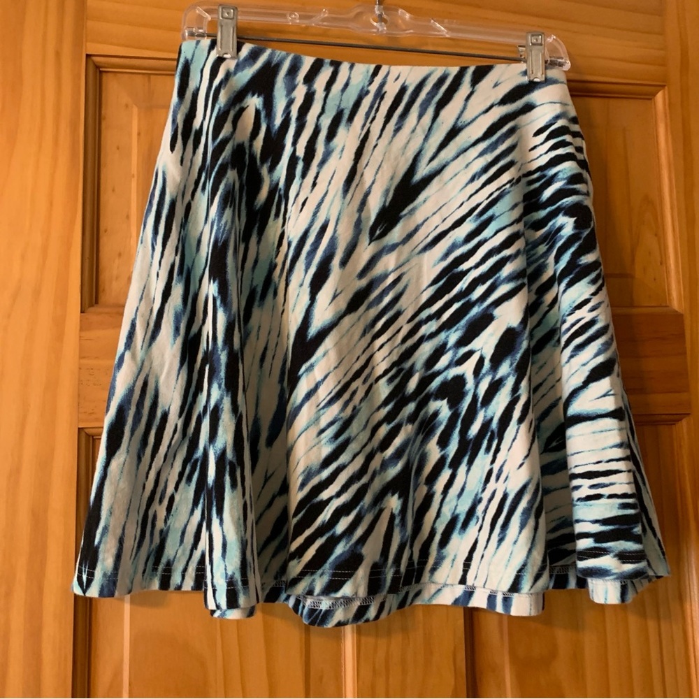Express Blue and Black Patterned Skater Skirt